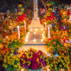 A-grave-decorated-in-Marigold-flowers-during-Day-of-the-Dead-in-Oaxaca-Mexico
